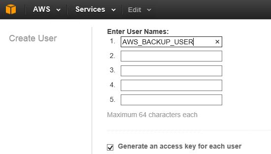 AWS Create Backup User Usernames