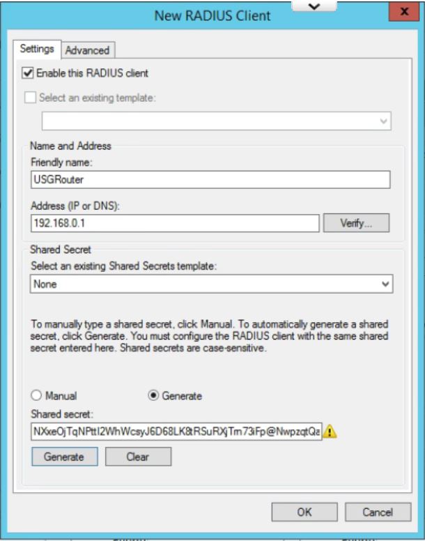 USG Remote User VPN - Create New RADIUS Client