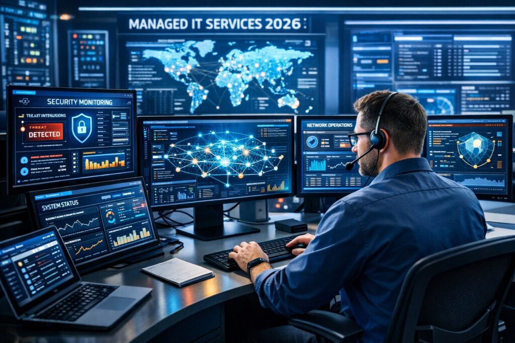 Business IT technician managing network and computer systems, illustrating the shift from traditional computer repair to proactive IT services.
