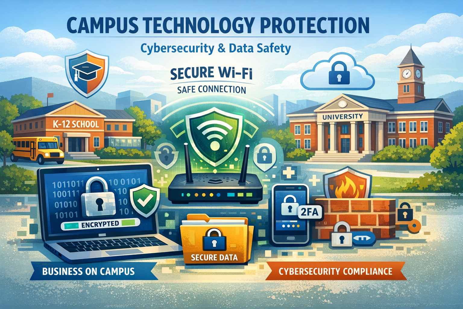 Secure laptop with padlock for on-campus technology protection in school environment