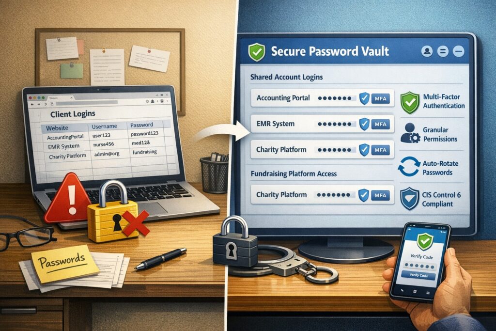 Business password vault with MFA secure sharing replacing spreadsheet storage