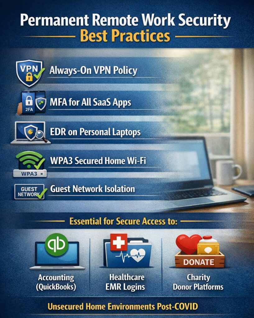 BYOD work from home cybersecurity checklist VPN MFA endpoint protection home network