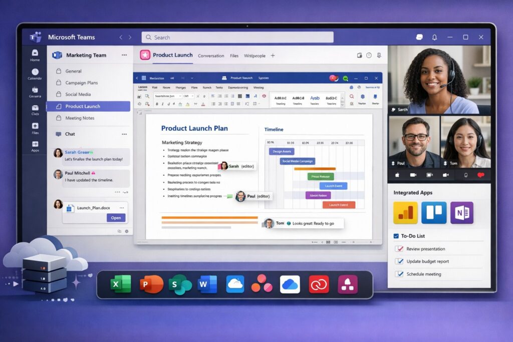 Microsoft Teams dashboard bringing teams and resources together for business collaboration with Microsoft 365 technology
