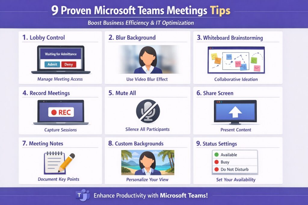Business owner optimizing Microsoft Teams meetings with 9 best practices for video, sharing, and collaboration tools
