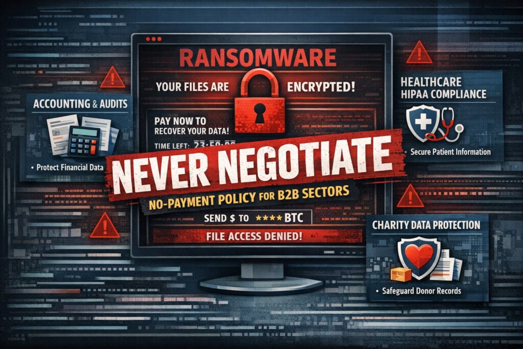 Zero trust network architecture diagram with microsegmentation for accounting healthcare charity secure routing