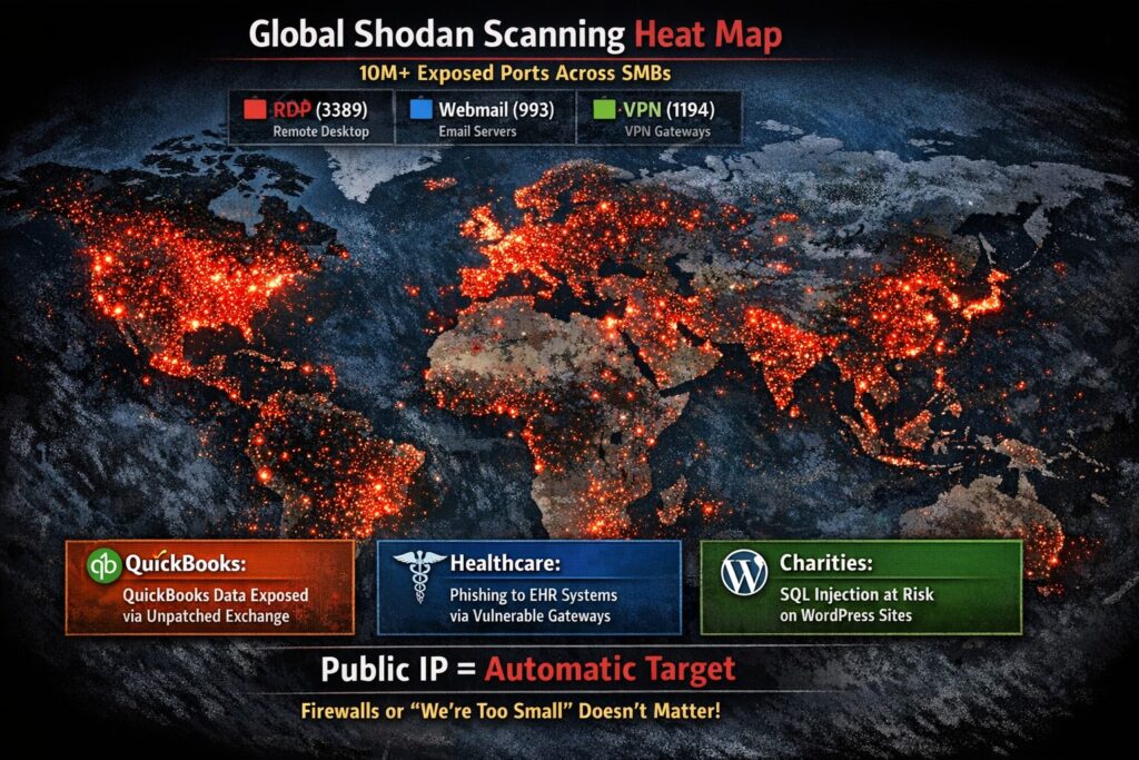 Shodan scan results exposed RDP VPN webmail servers accounting healthcare charity businesses