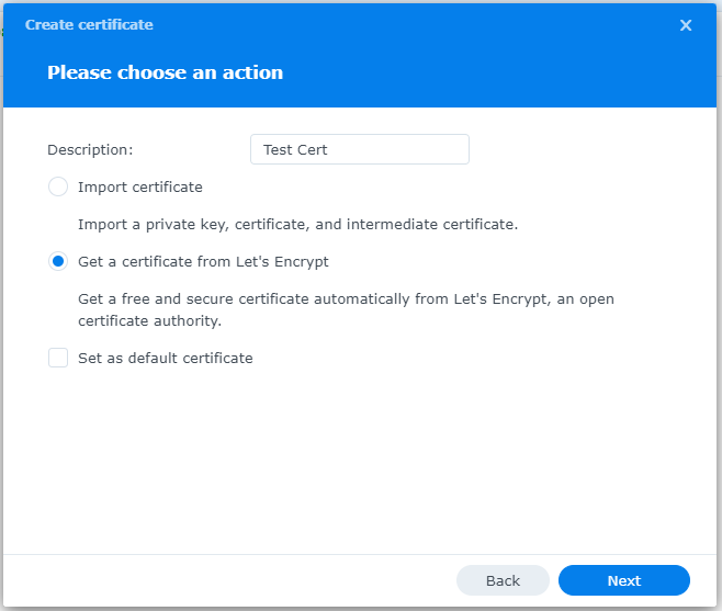 Synology Add Certificate Lets Encrypt