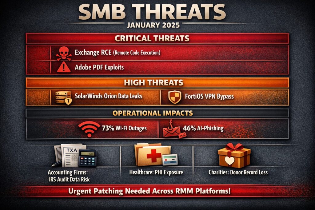 Top 10 SMB cybersecurity vulnerabilities heat map Exchange Log4j SolarWinds FortiOS