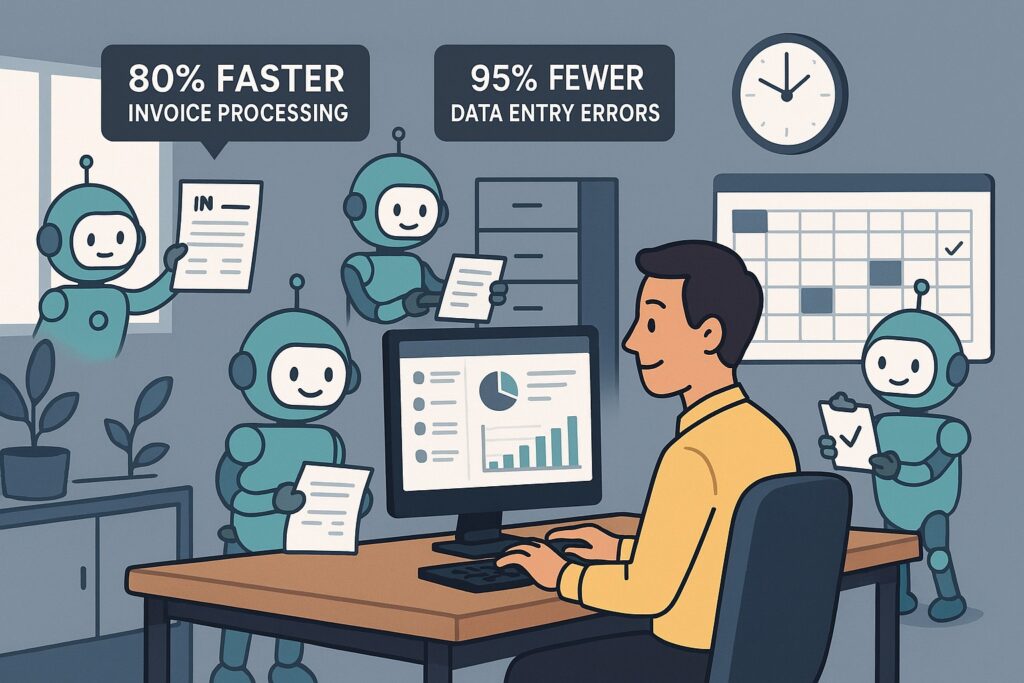 AI redesigning workflows for SMBs: automation dashboard showing efficiency gains in small business operations