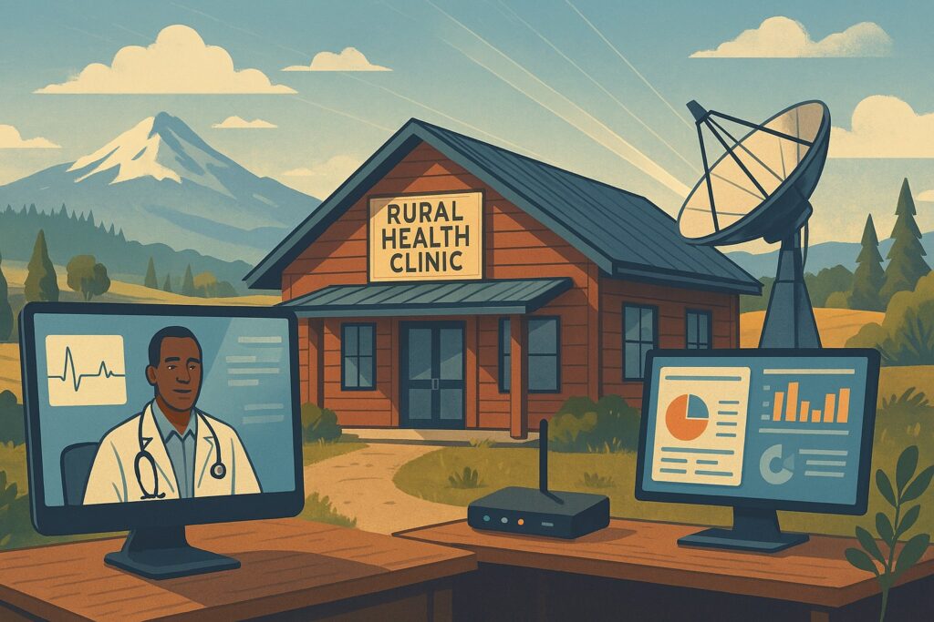 Assume a hero image showing a rural small business (e.g., main street office or shop) with visible technology elements (laptop, Wi‑Fi router, or person working on a computer), conveying both “rural” and “modern IT.”