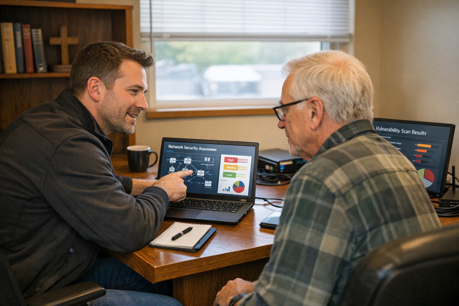 Mid-sized church network penetration testing case study showing security audit, email breach remediation, and managed cybersecurity for faith-based nonprofits using CIS Controls